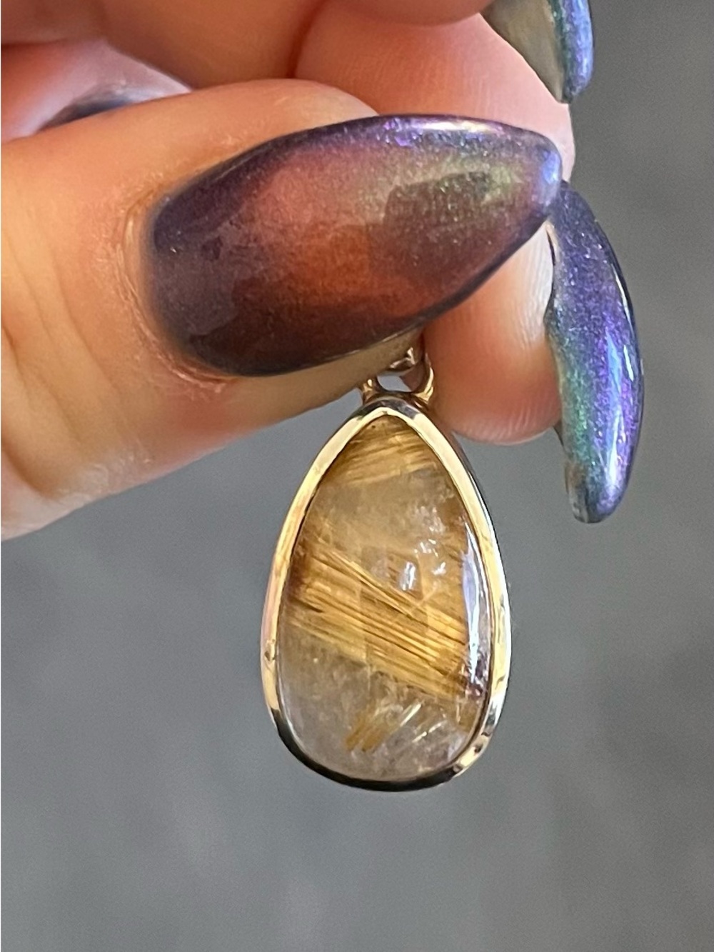 Gold Rutilated Quartz Teardrop Pendant - 925 Silver Setting